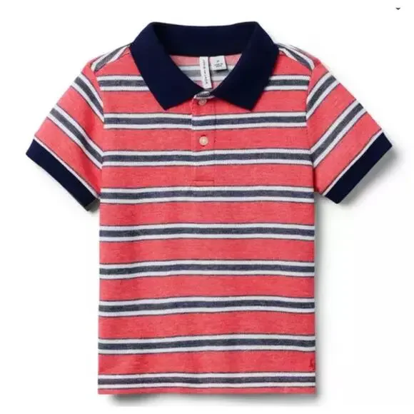 Janie and Jack - Boys Classic Striped Pique Polo - Red & Blue Stripe - Size 16 - Picture 1 of 5